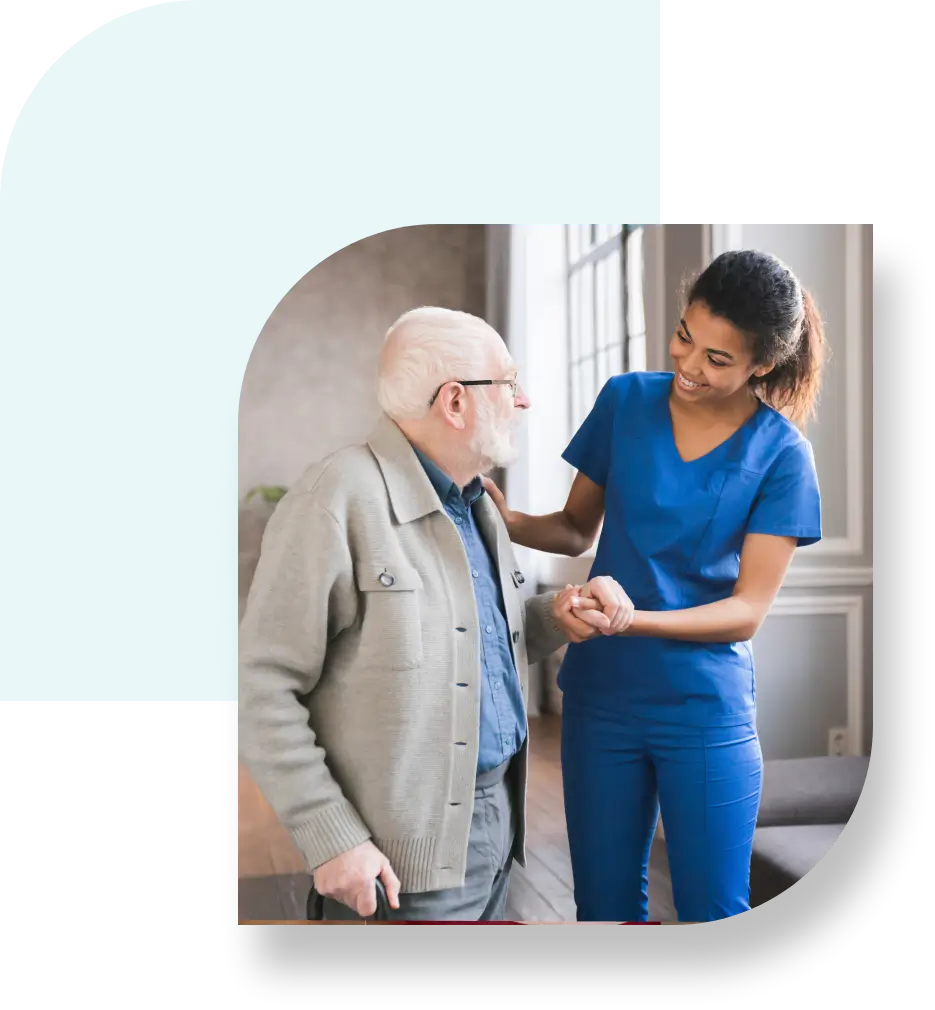 Nurse caregiver is helping patient with activities